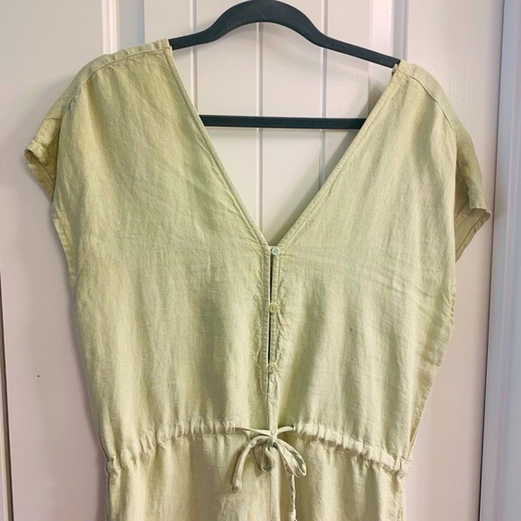 Green cropped wide leg linen jumpsuit - Picture 2 of 5